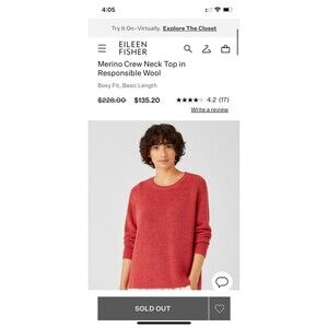 Eileen  Fisher 100% merino wool medium crew neck papaya color knit sweater